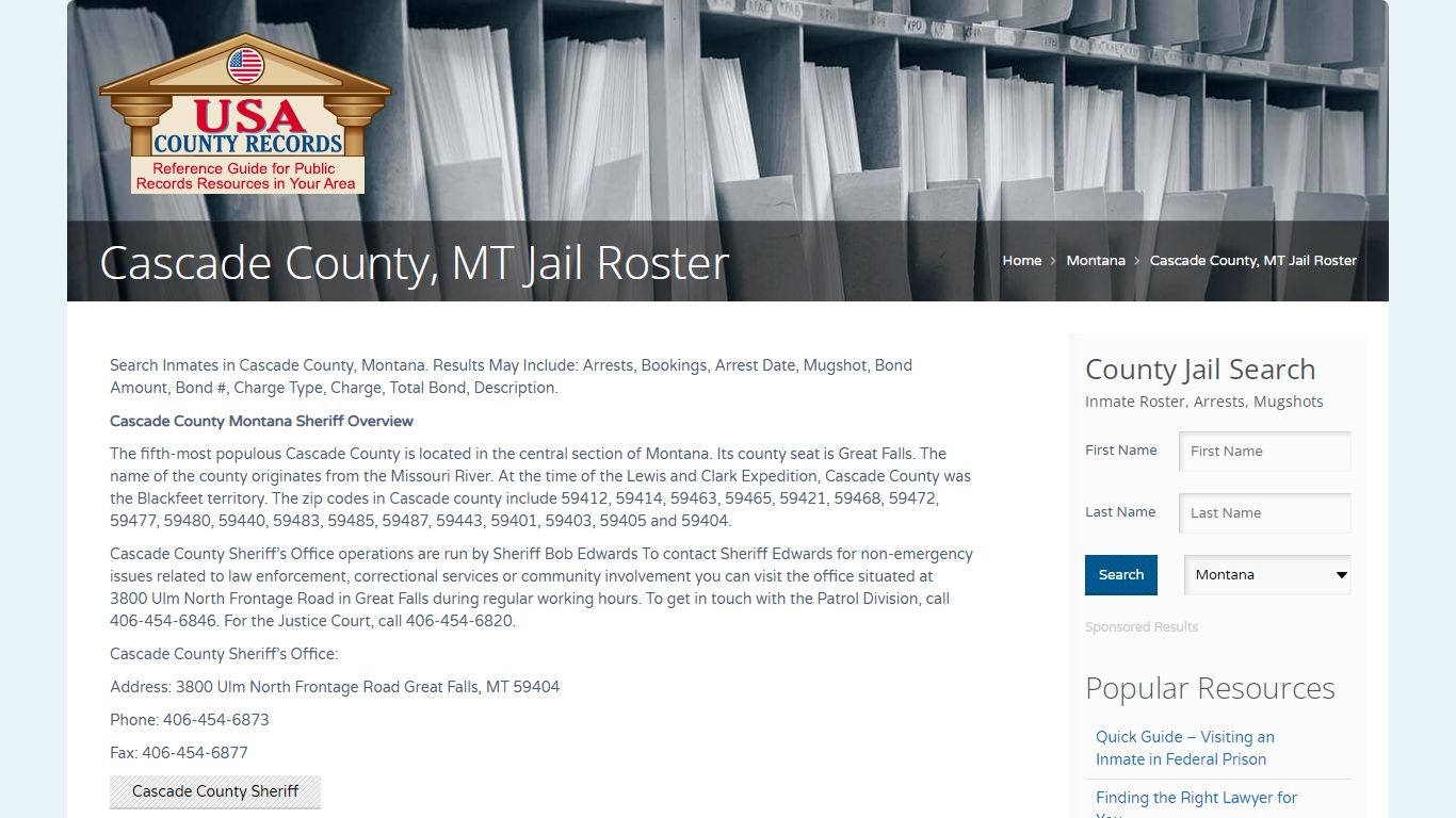 Cascade County, MT Jail Roster | Name Search