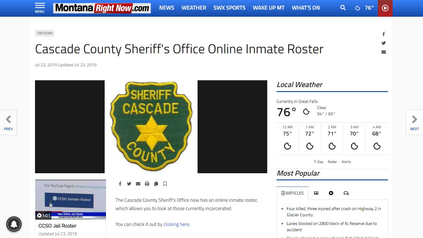 Cascade County Sheriff's Office Online Inmate Roster | ABC ...
